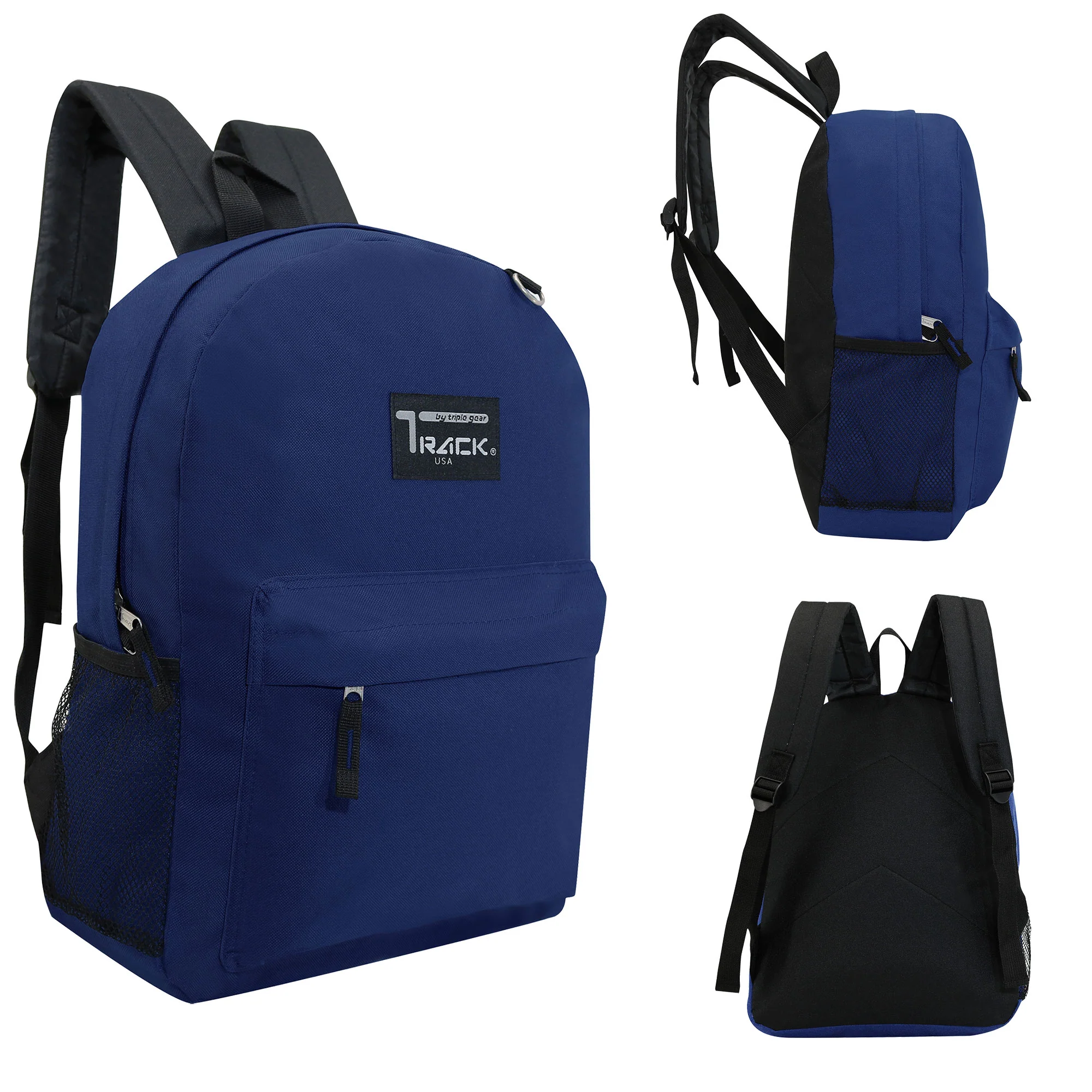 17" Wholesale Backpacks In Navy Blue | Padded Back | Bulk Case of 24 Bookbags