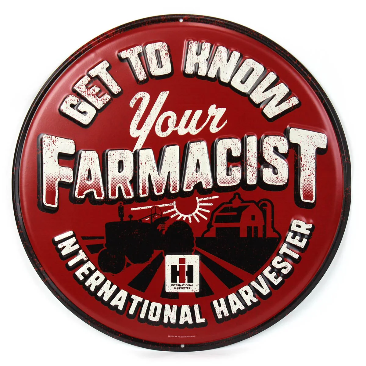 International Harvester "Get to Know Your Farmacist" Tin Sign, 16in x 16in
