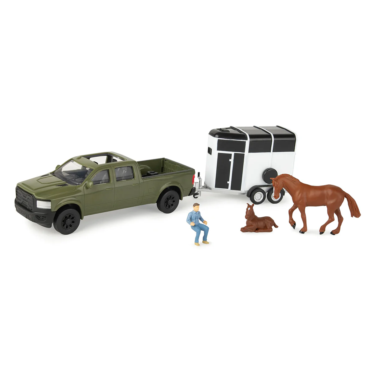 1/32 Green Pickup Truck 5-Piece Horse Trailer Set