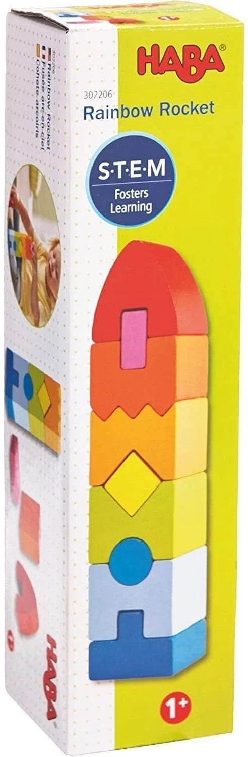 Rainbow Rocket 9 Piece Wooden Stacking Play Set For Ages 1 And Up