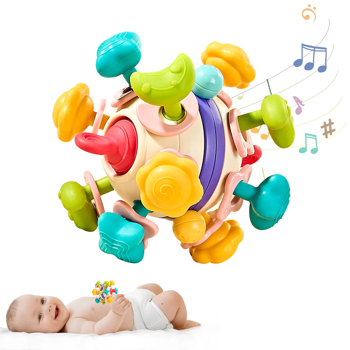 Baby Sensory Teething Rattle, Montessori Developmental Toy