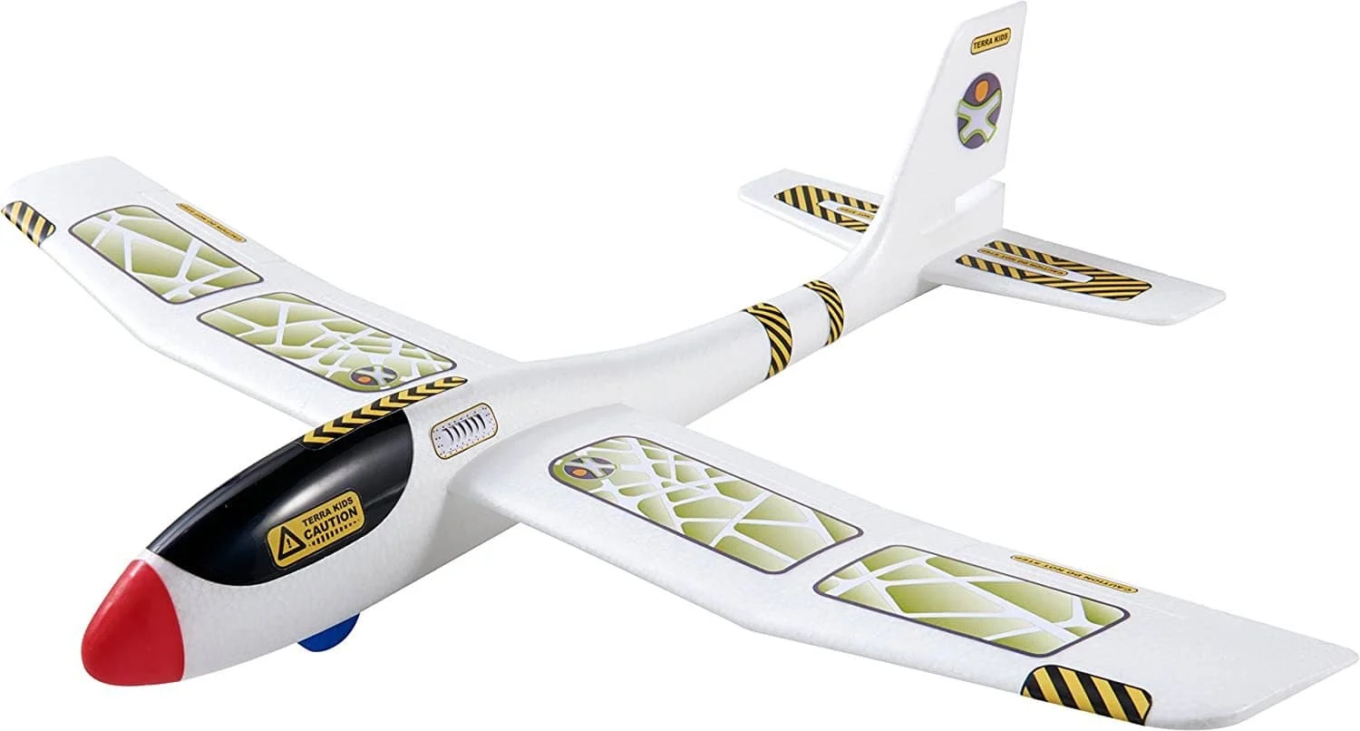 Terra Kids Maxi Hand Glider With Boomerang Setting - Easy To Assemble 22" Sturdy Styrofoam Airplane With Decals