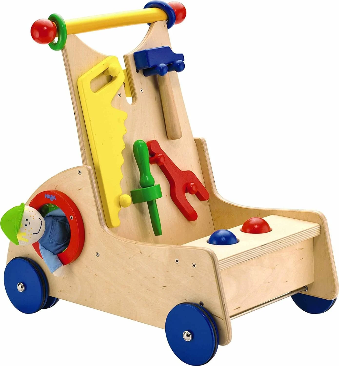Walk Along Tool Cart - Wooden Activity Push Toy For Ages 10 Months & Up