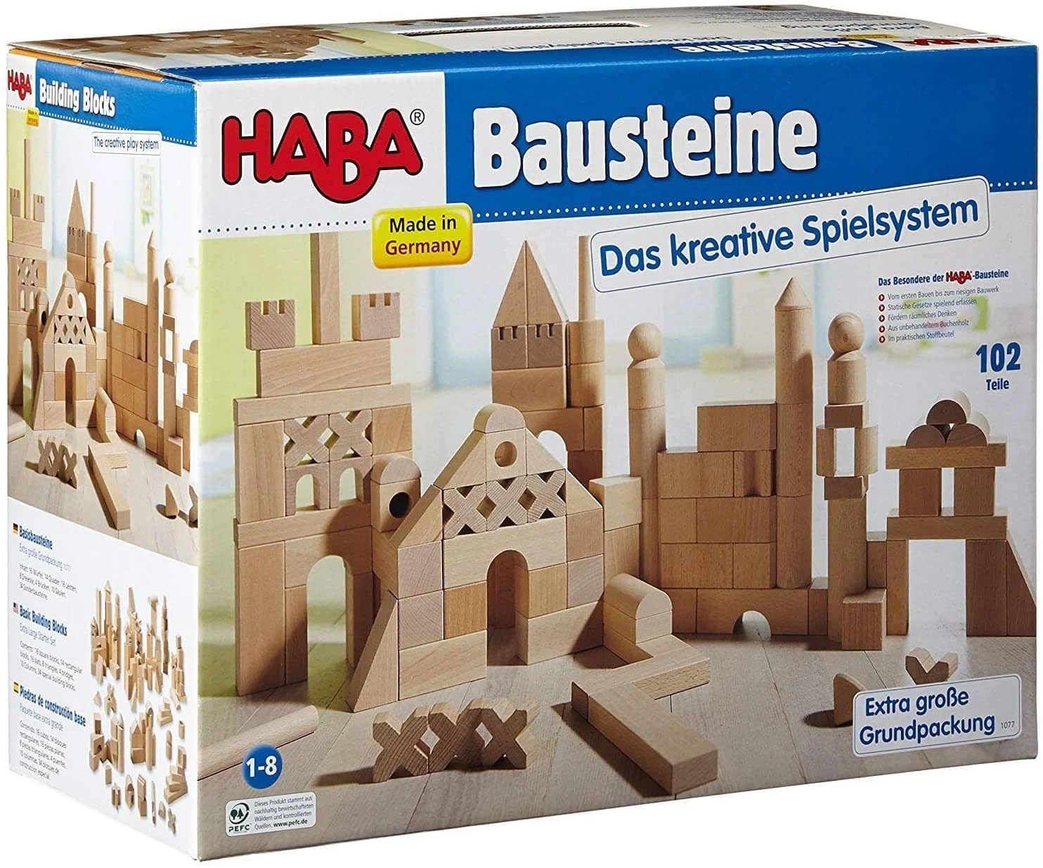 Basic Building Blocks 102 Piece Extra Large Wooden Starter Set (Made In Germany)
