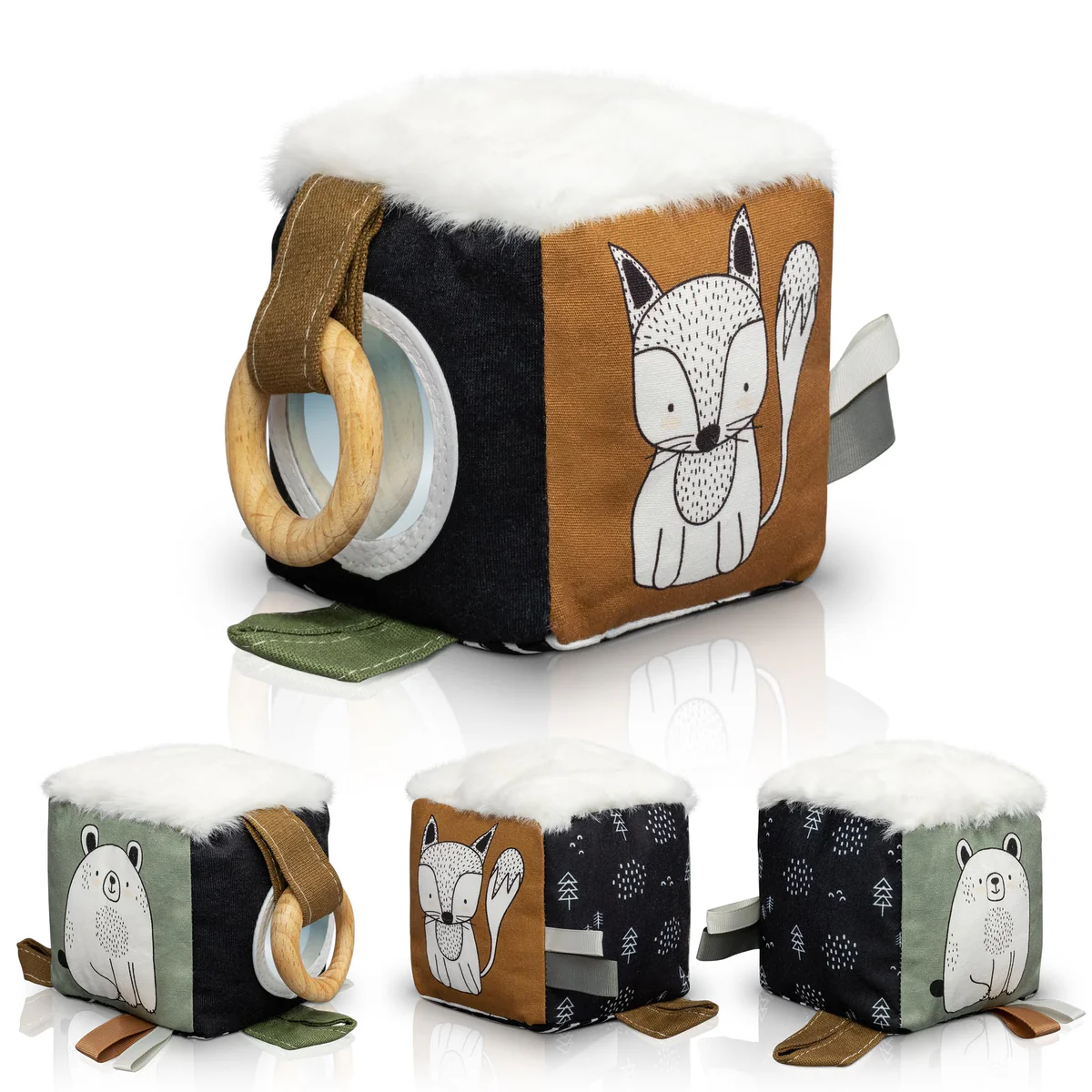 Cozy Cube: High Contrast Baby Toy with Teether, Mirror, and Crinkle Fun for Newborns