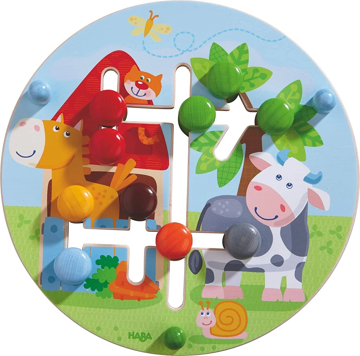 Motor Skills Board On The Farm - Double Sided Wooden Color And Shape Recognition Fun Ages 1 +