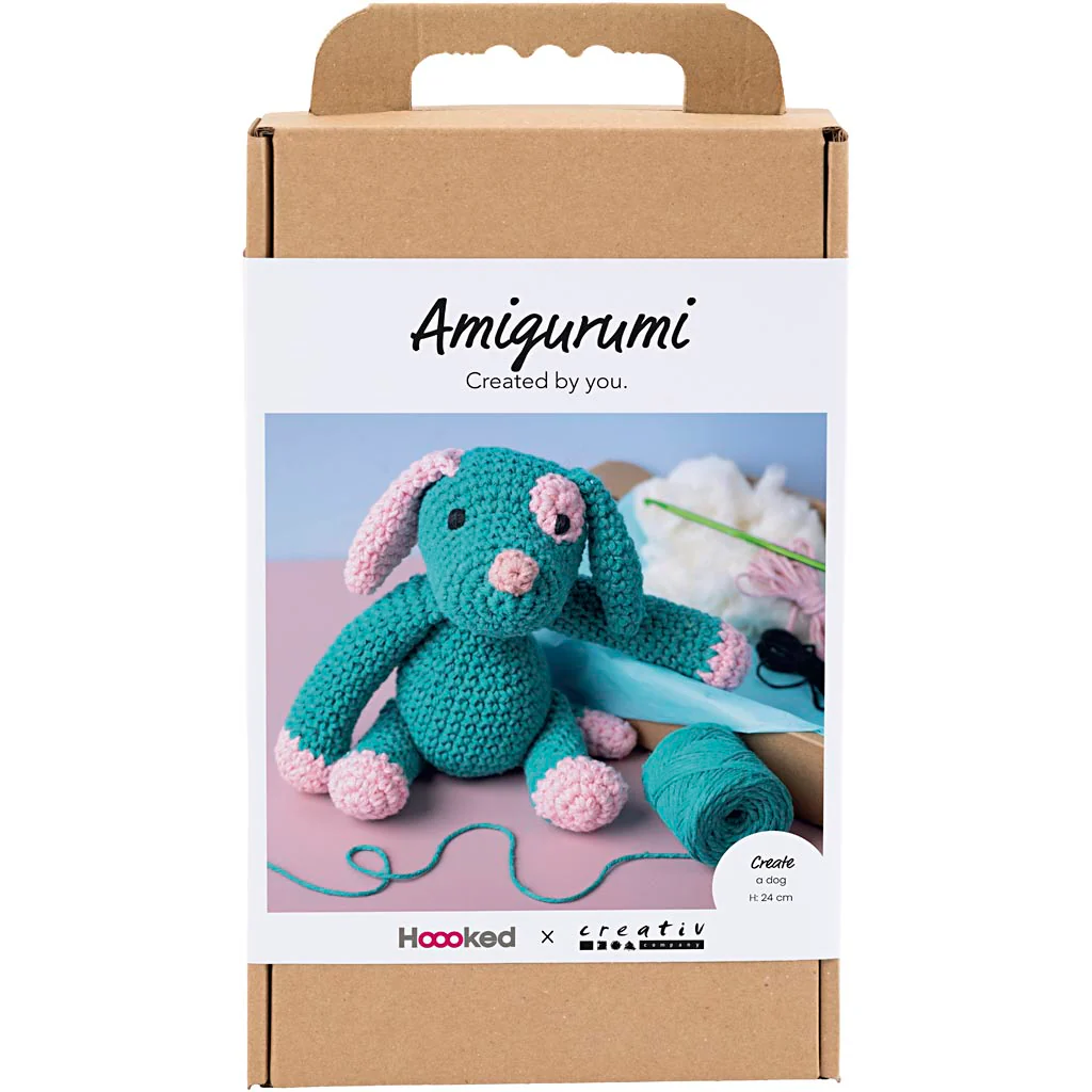 Pastel Pink Dark Turquoise Puppy Crochet Craft Kit