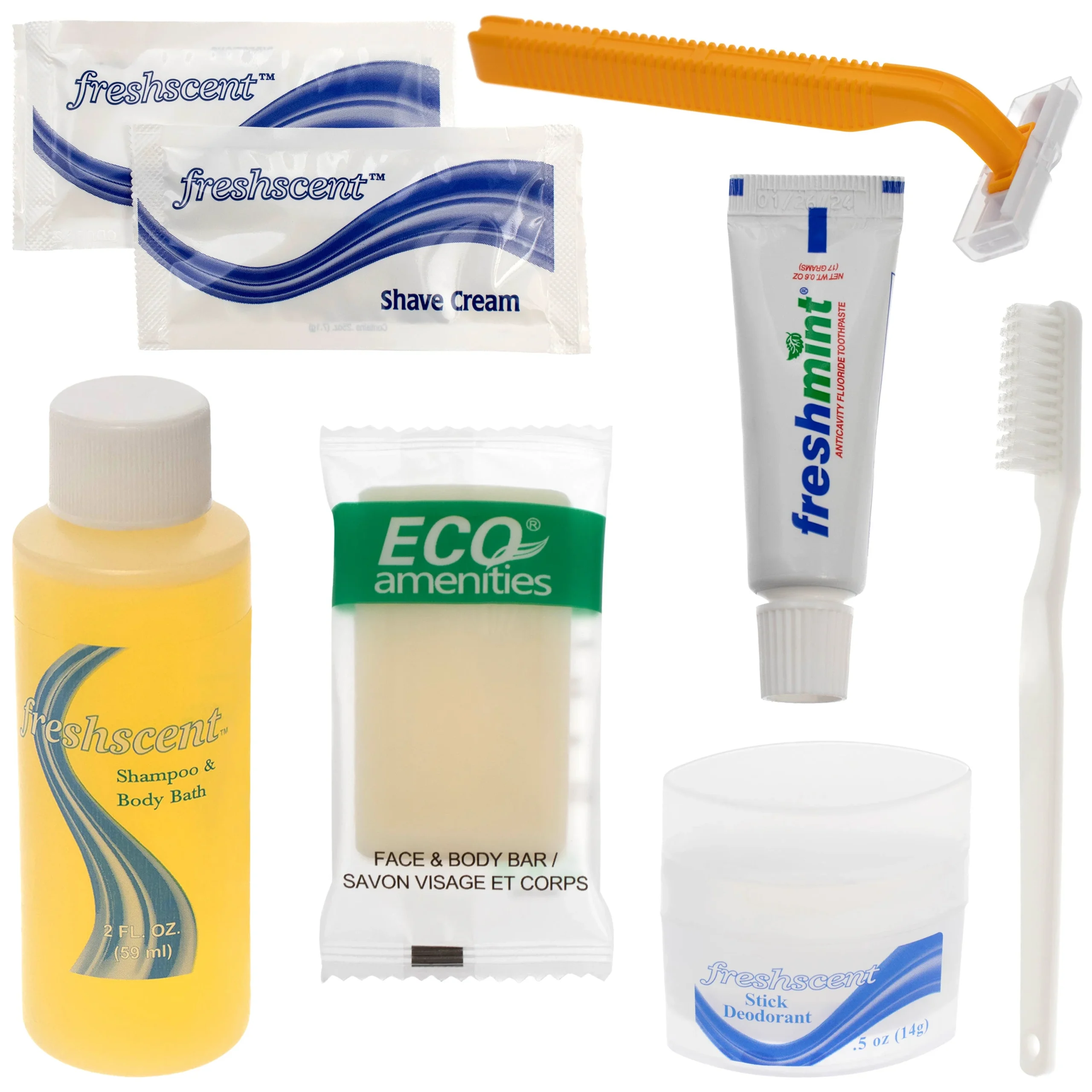 8 Piece Deluxe Wholesale Hygiene Kits - Travel Toiletry Supplies - Bulk Case of 96