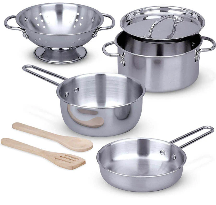 Melissa & Doug Stainless Steel Pots And Pans Pretend Play Kitchen Set