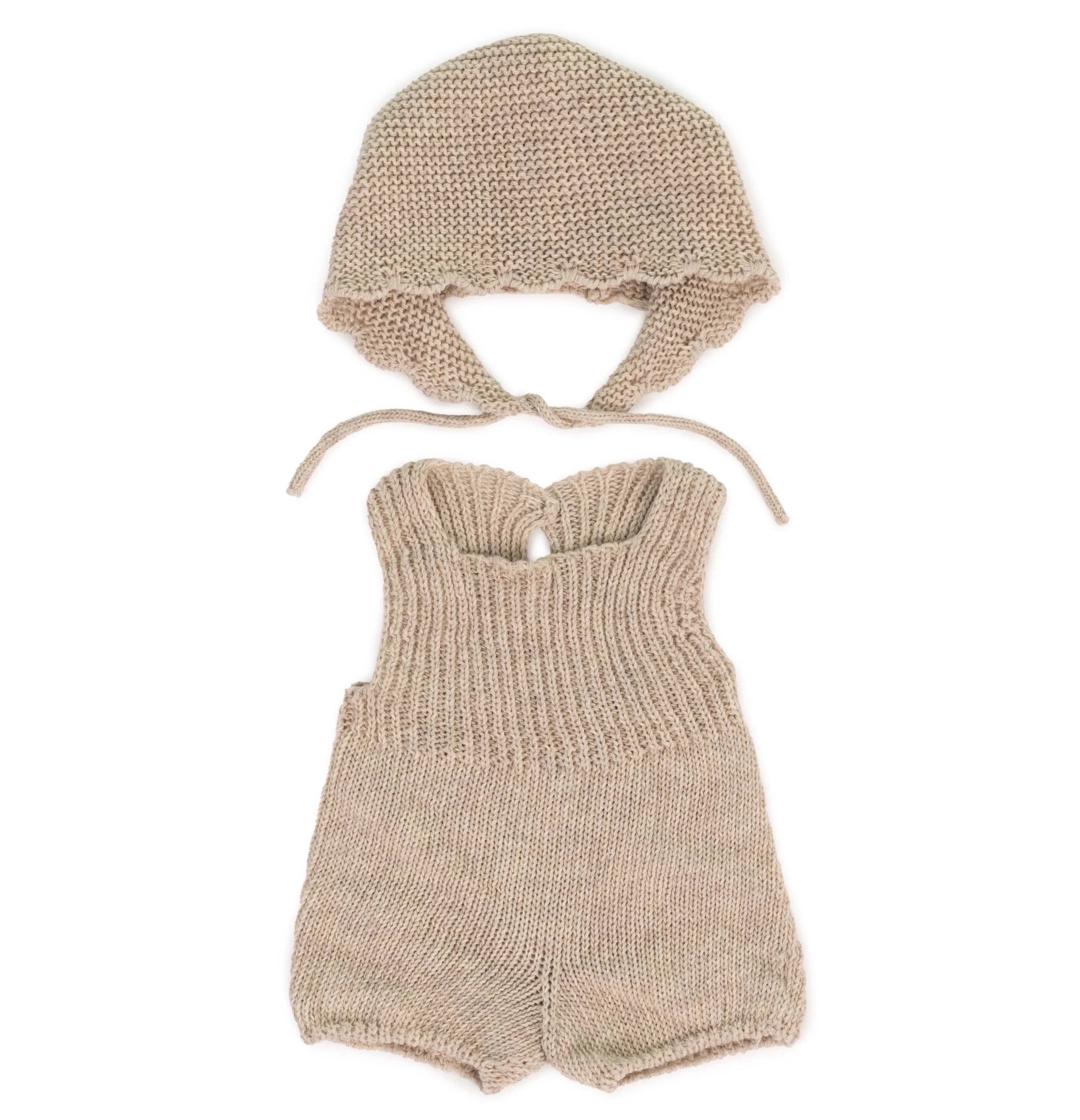 Knit Doll Outfit – 15" Romper & Bonnet