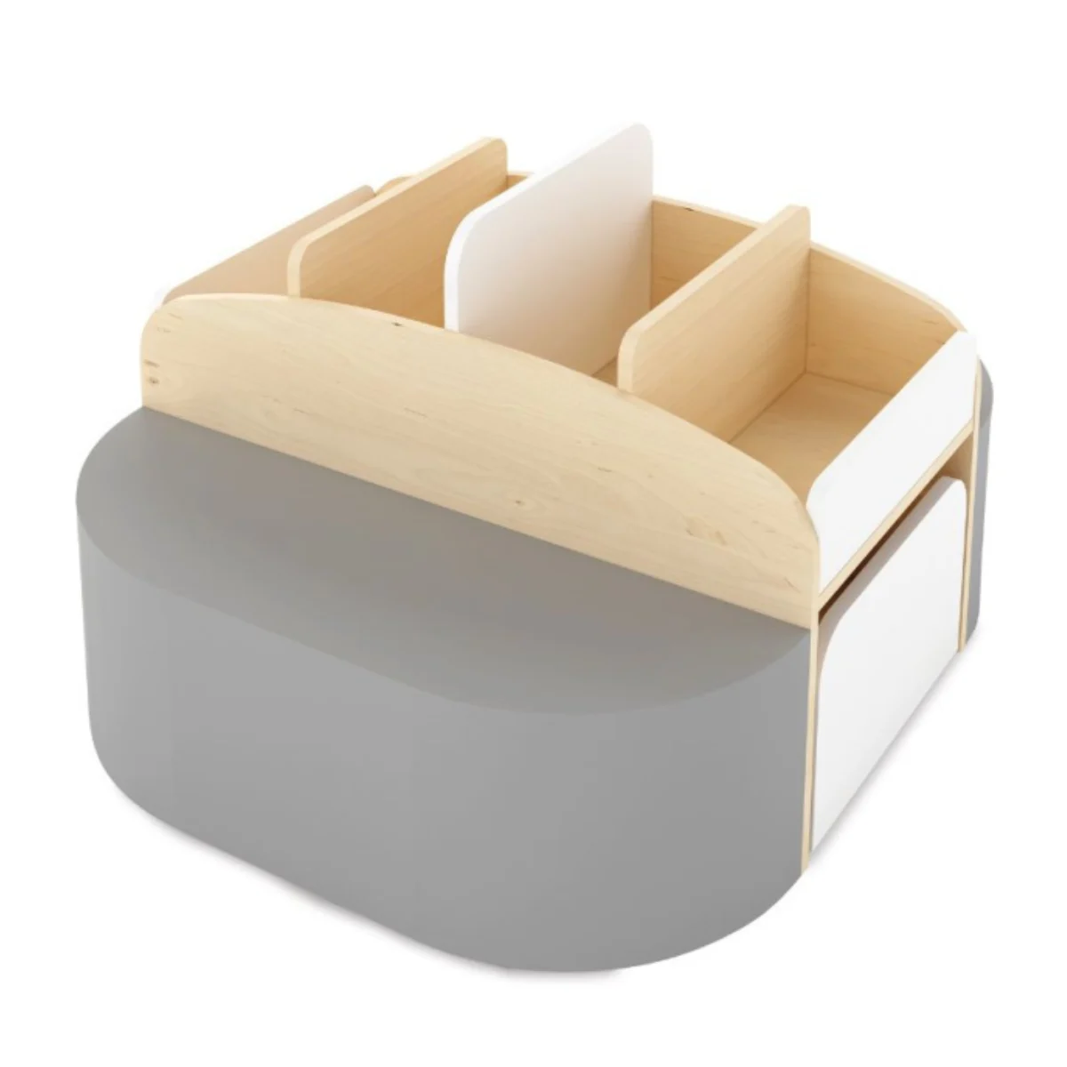 Library Unit with Book Storage and Gray Soft Seating