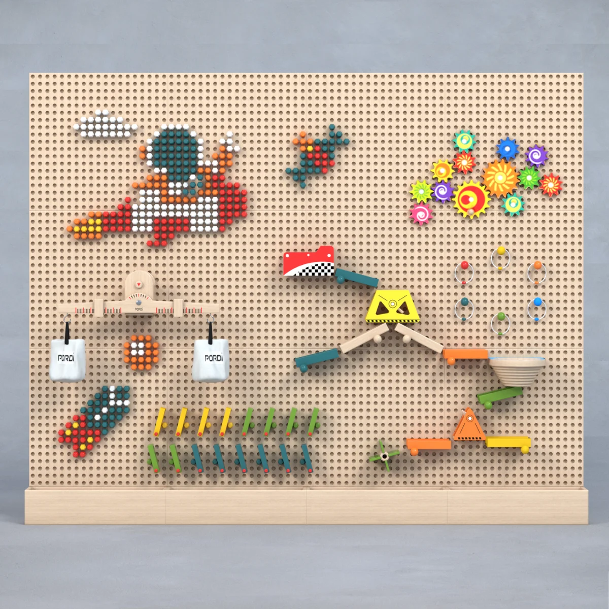 6ft Sensory Tactile Wall Panel with Tracks, Gears & Dominoes