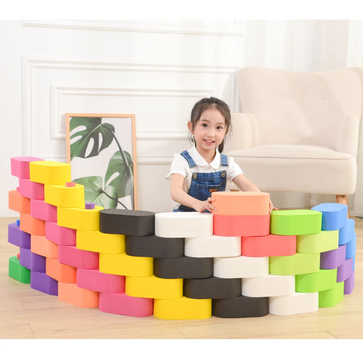 Colorful Interlocking Oval Foam Blocks with Pegs - 64 Piece