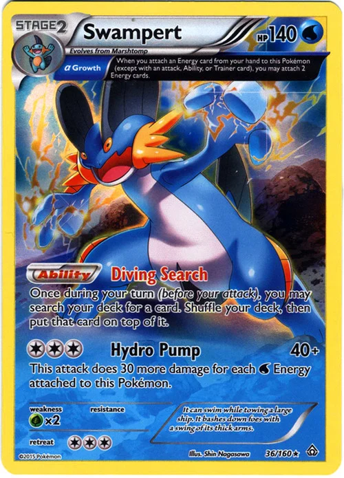 Pokemon X & Y Primal Clash Holo Rare Swampert #36 [Damaged]