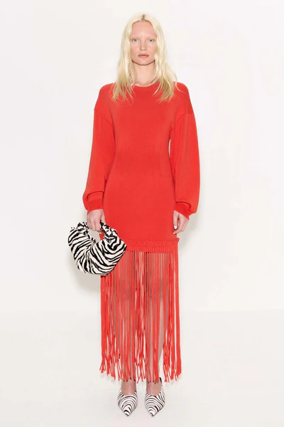 Wallis Knit Fringe Dress (Coral Red)