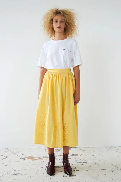 Embroidery Anglaise Midi Skirt (Sweet Yellow)