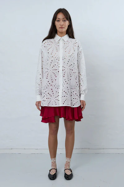 Crisp Delicate Embroidered Cotton Shirt (White)