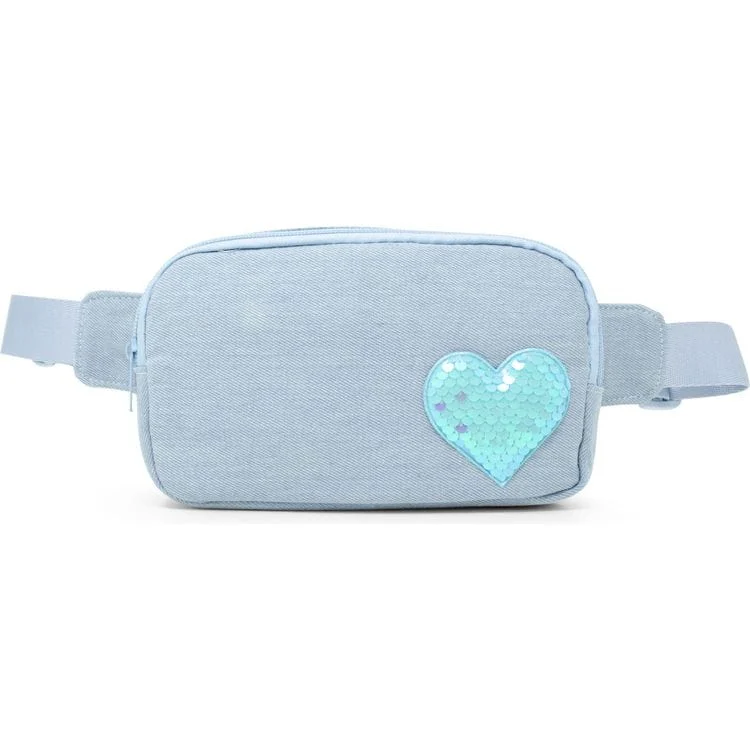 Sequin Heart Belt Bag for Kids - Blue (Denim)